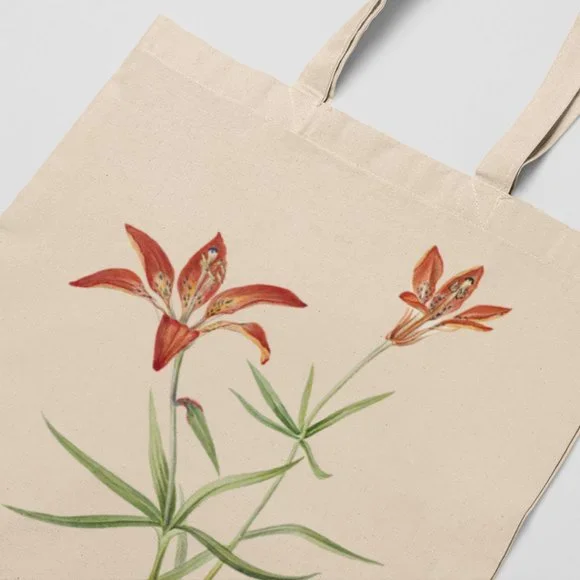 Wood Lily Vintage Watercolor Floral Print Graphic Canvas Tote Bag - Picture 3 of 5